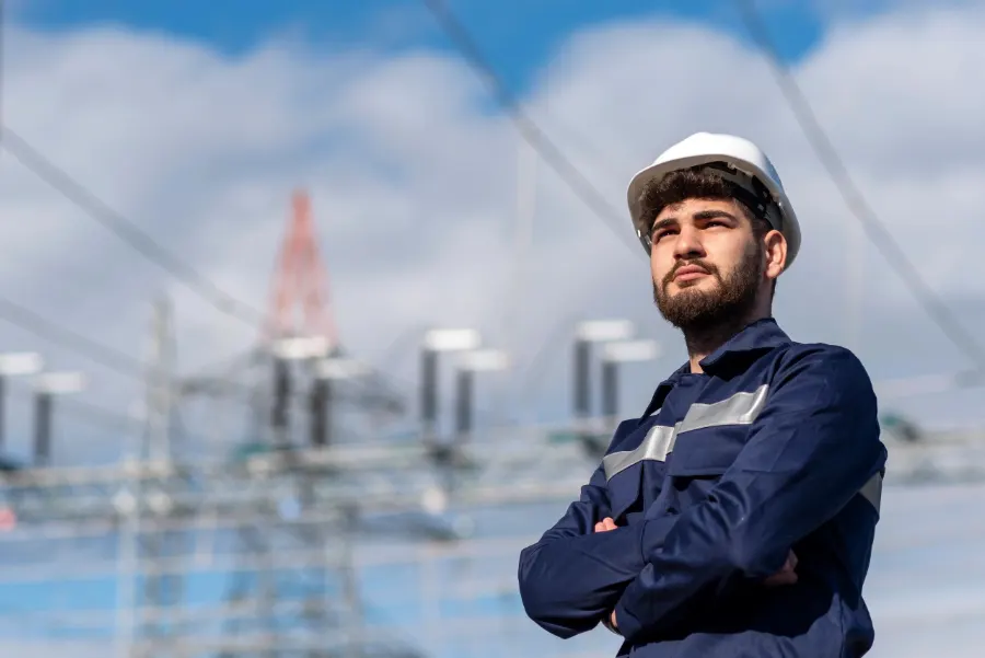 Elektrik dağıtım tesisinde çalışan elektrik teknisyeni